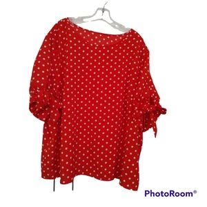 Shein curve red with white polka dots, 4x short sleeve blouse with bows